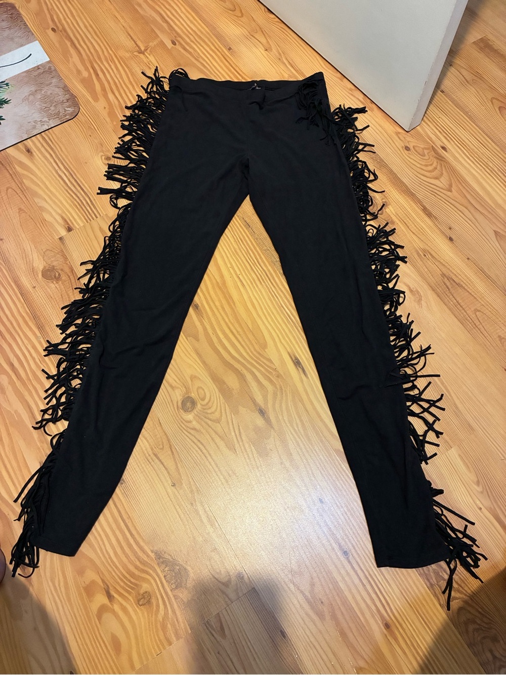 See U Monday LA Black Fringe Leggings Y2K Boho Festival Goth